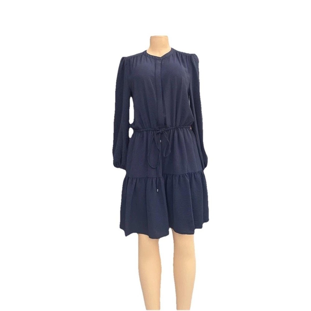 Tommy Hilfiger Navy Blue Long Sleeve Tiered Midi Dress